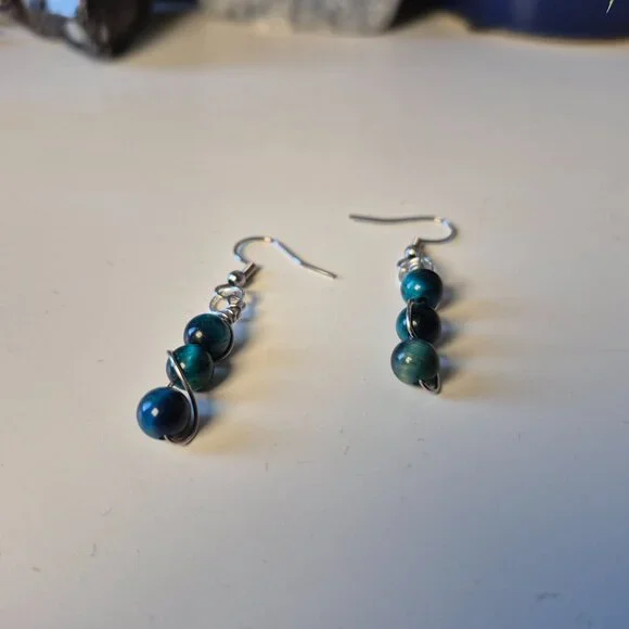 AAA BLUE TIGER'S EYE Earrings Wire-Wrapped - Picture 7 of 8